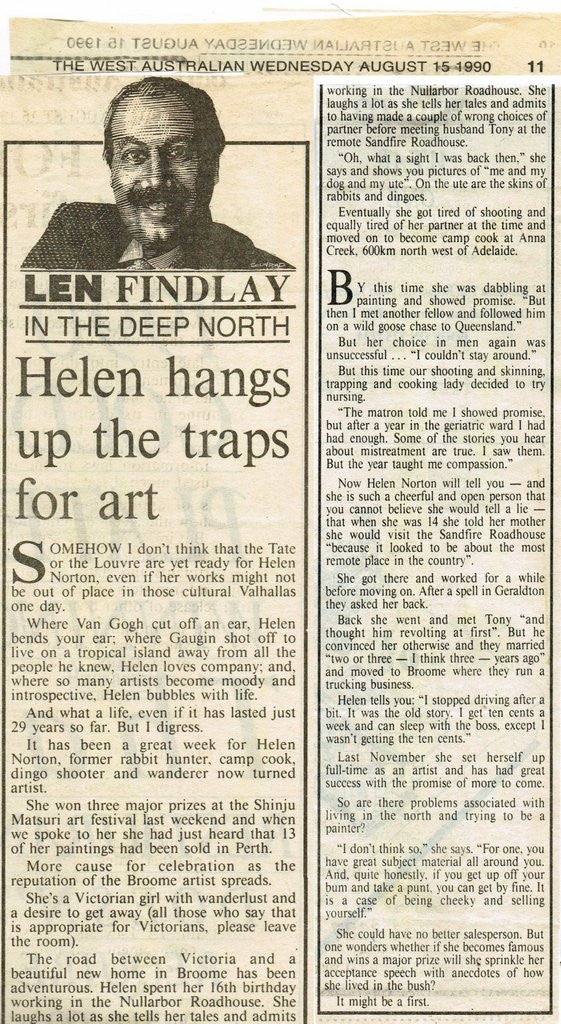 1990 Helen Hangs Up Traps For Art - Len Findlay - The West Australian