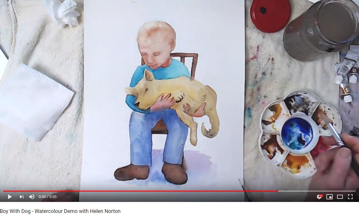 Watercolour Demo of Boy with Dog