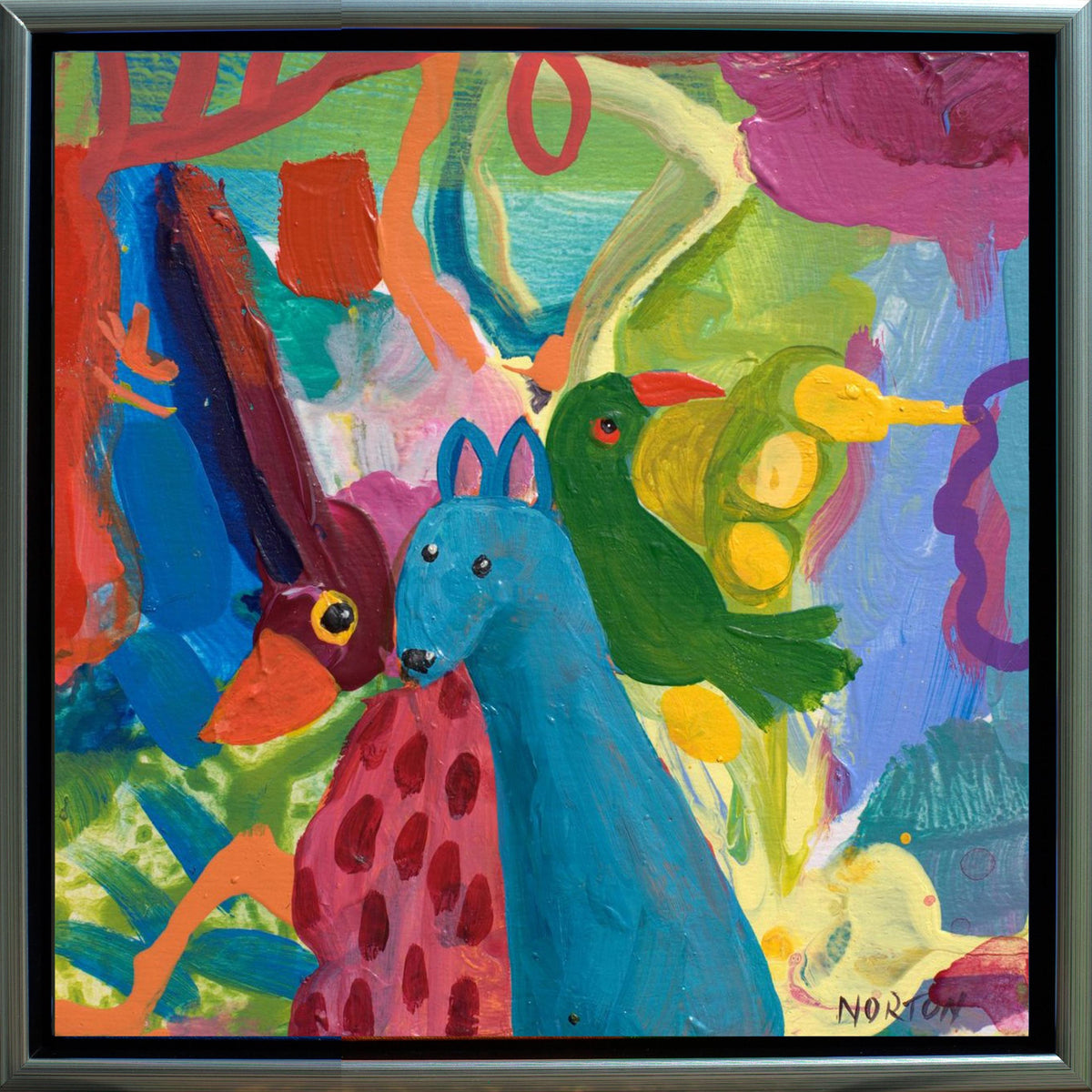 Blue Dog with Parrots