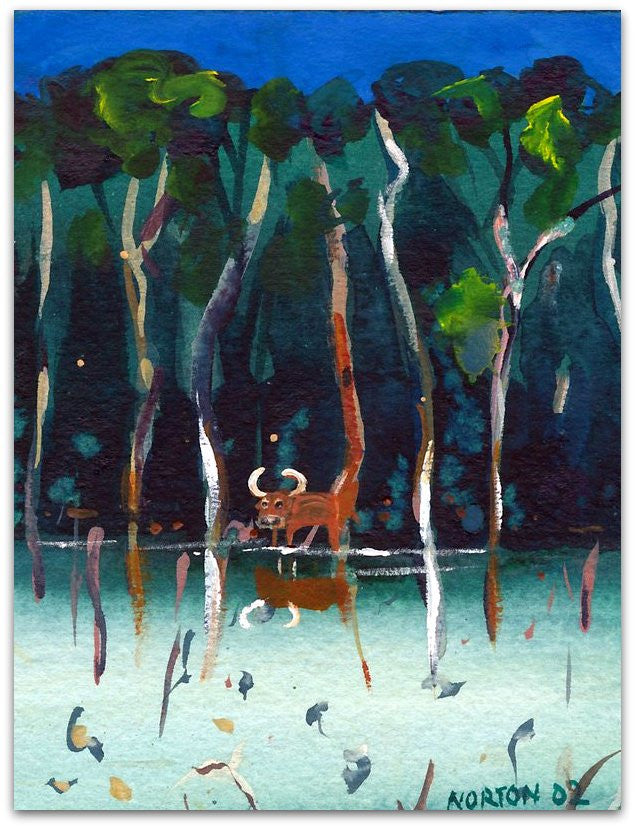 Bull Reflection - Helen Norton Art