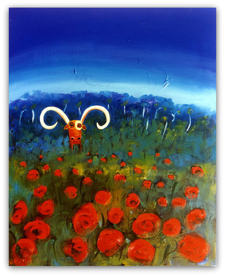 Bull in a Rose Garden - Helen Norton Art
