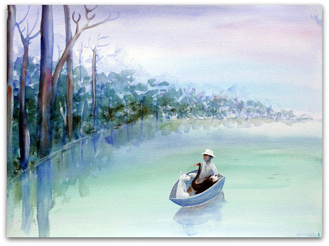 Man Up River With Swan