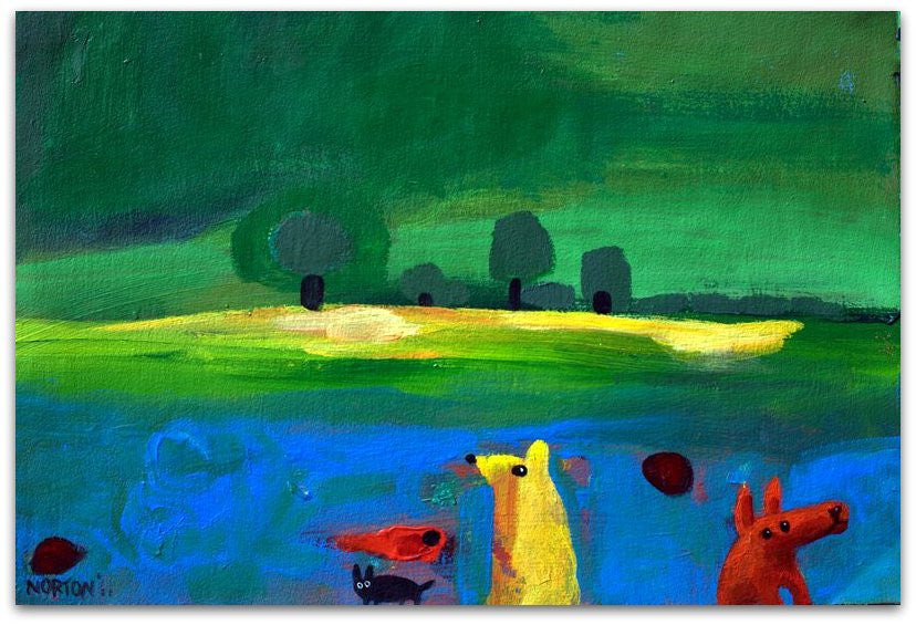Red Dog in Front - Helen Norton Art