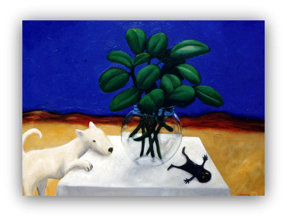 Dog with Paw on Table