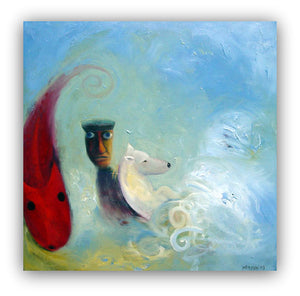Lightkeeper and Dog in Surf