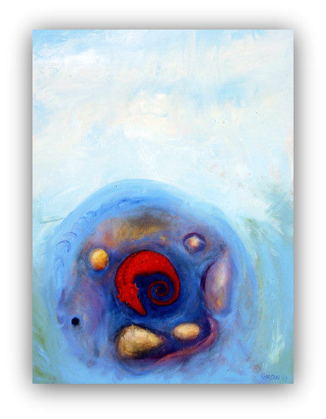 Red Seahorse in Blue - Helen Norton Art