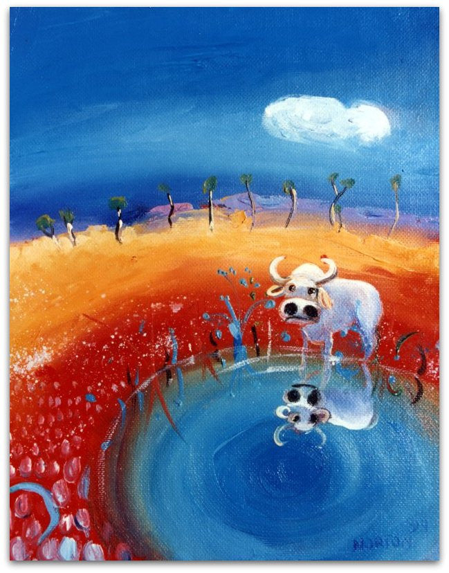 White Bull Near Waterhole