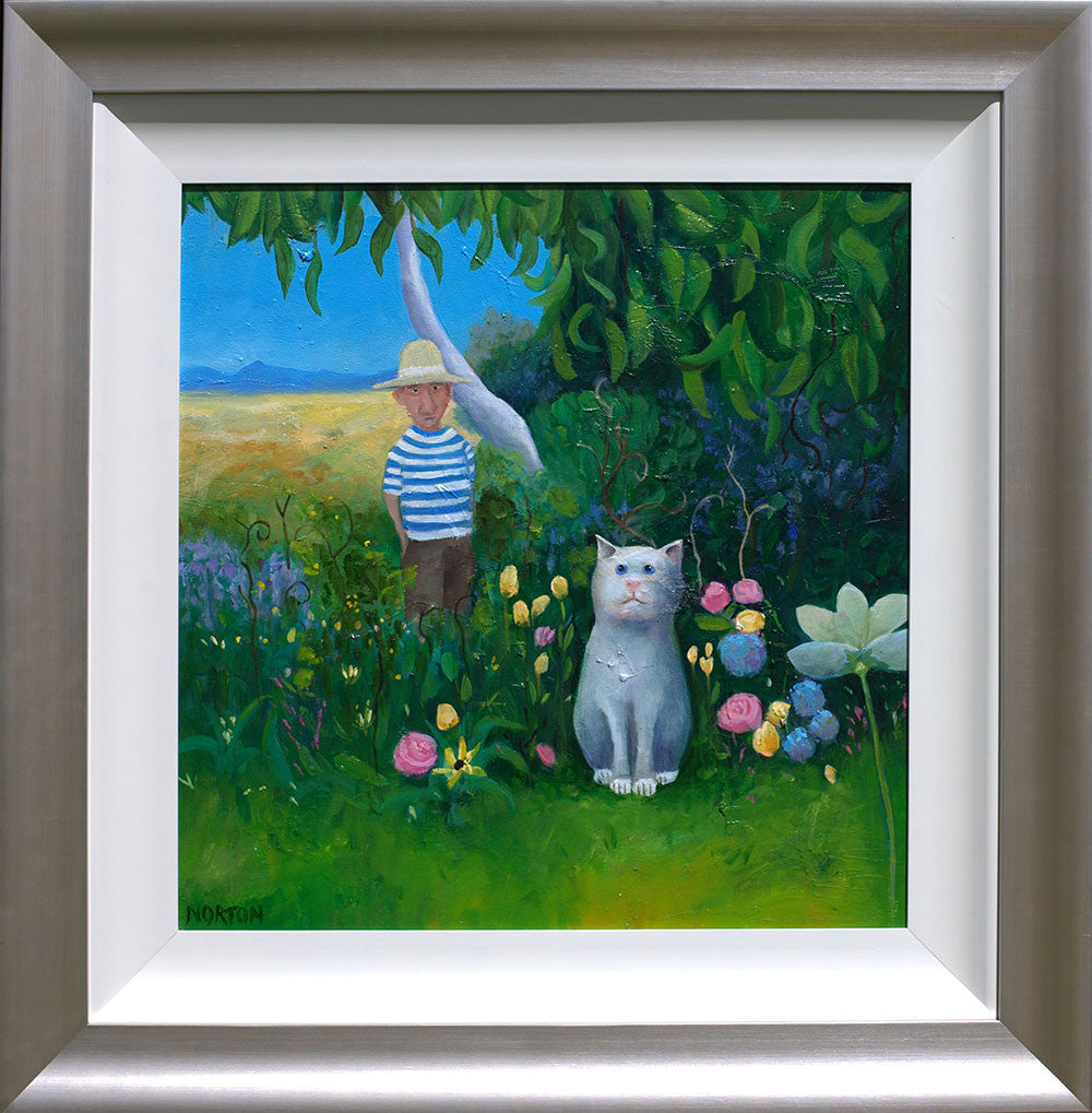 White Cat in Flower Garden