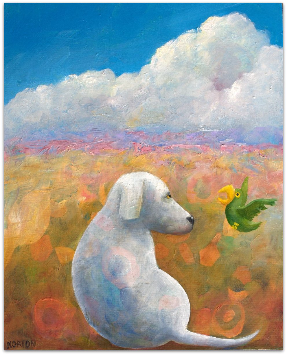 White Dog and Green Parrot