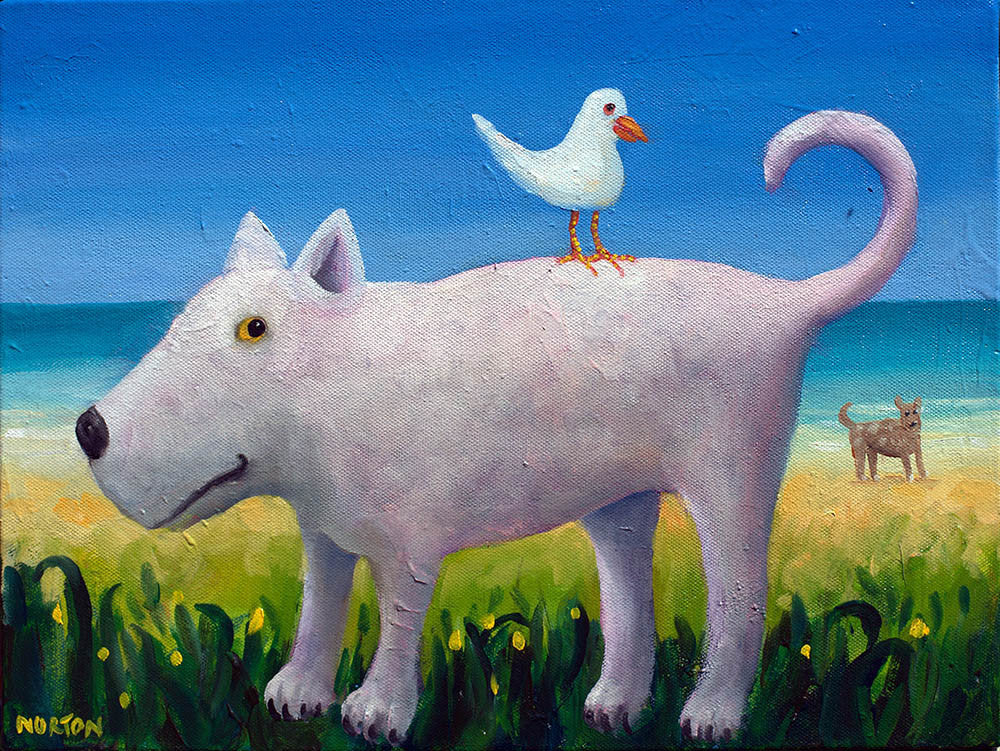 White Dog With Seagul