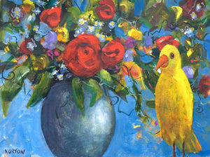 Yellow Bird with Flower Vase