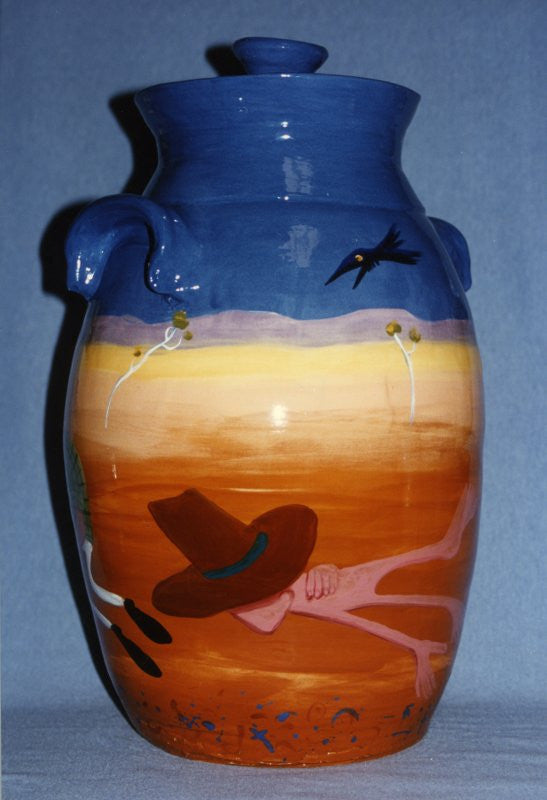 1993 Black Tracks Rescue Glazed Clay Urn