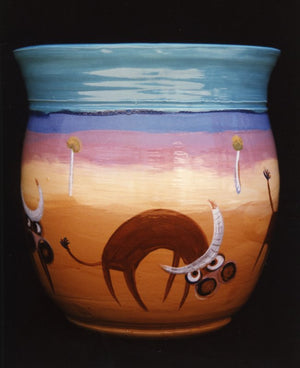 1993 Bucking Cows - Glazed Clay Vase