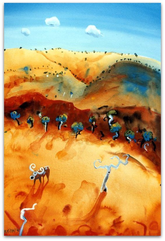 Bull In Hills - Helen Norton Art