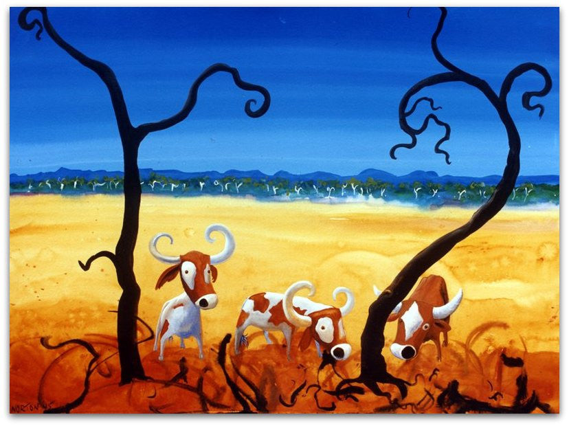 Curly Cattle With Burnt Tree