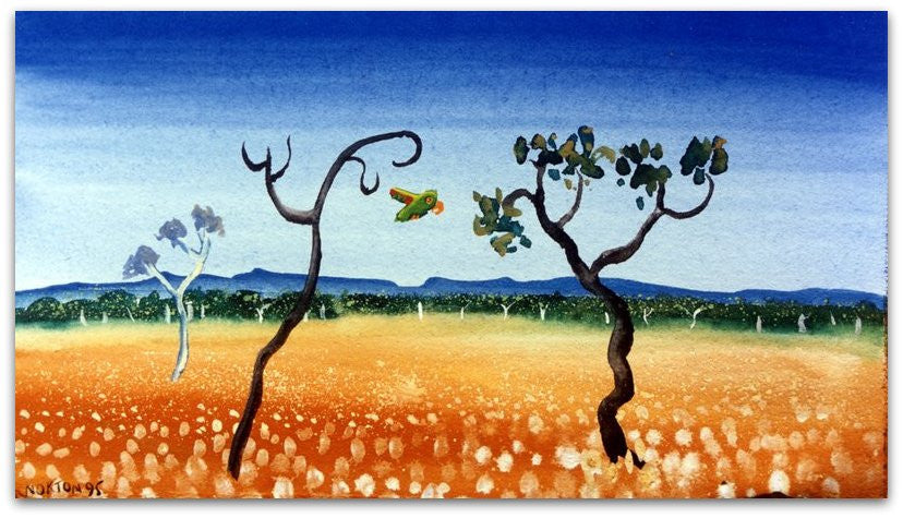 Miniature - Green Parrot and Trees