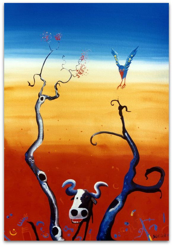 Red Landscape With Bull