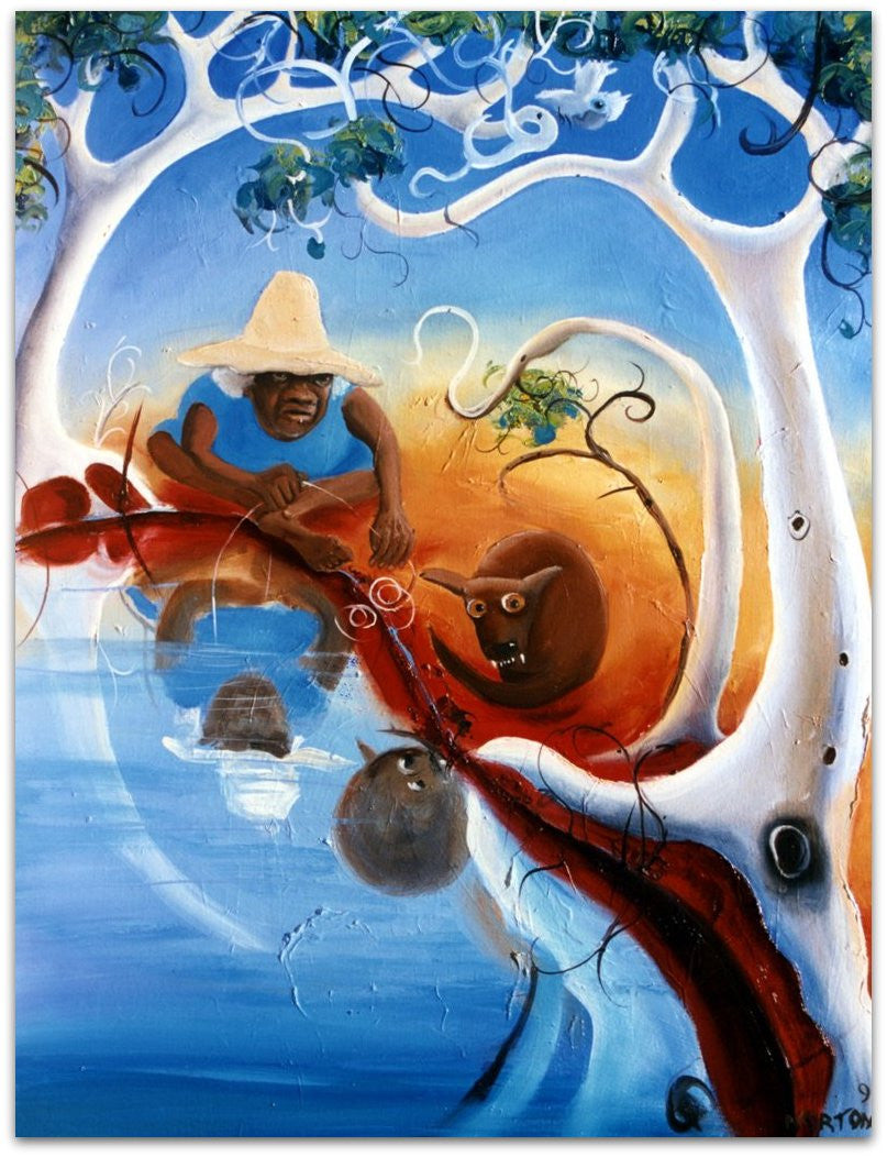 Woman Fishing with Dog